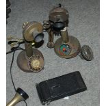A box of miscellaneous including vintage telephones, egg timer, box camera etc Condition Report: