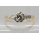 An 18ct gold and platinum diamond solitaire of estimated approx 0.25cts, finger size T1/2, weight