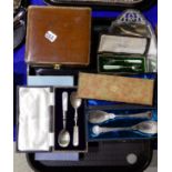 A tray lot of cased cutlery and a dish Condition Report: Available upon request