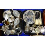 A lot comprising two trays of EP - tea service, castor, sugar scythe, dishes etc Condition Report: