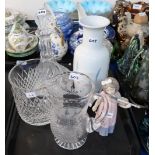 An Edinburgh crystal thistle shaped and cut jug, other crystal including an ice bucket, a Nao figure