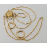 A 9ct citrine and pearl brooch, dimensions 2.8cm x 2.2cm, a 9ct gold rope chain length 65cm, and a