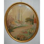 An oval embroidered picture, framed and glazed, 60 x 40cm Condition Report: Available upon request