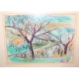 ANN ORAM Almond Trees, pastel, 22 x 30cm,two decorative composition lithographs, ANDA PATERSON