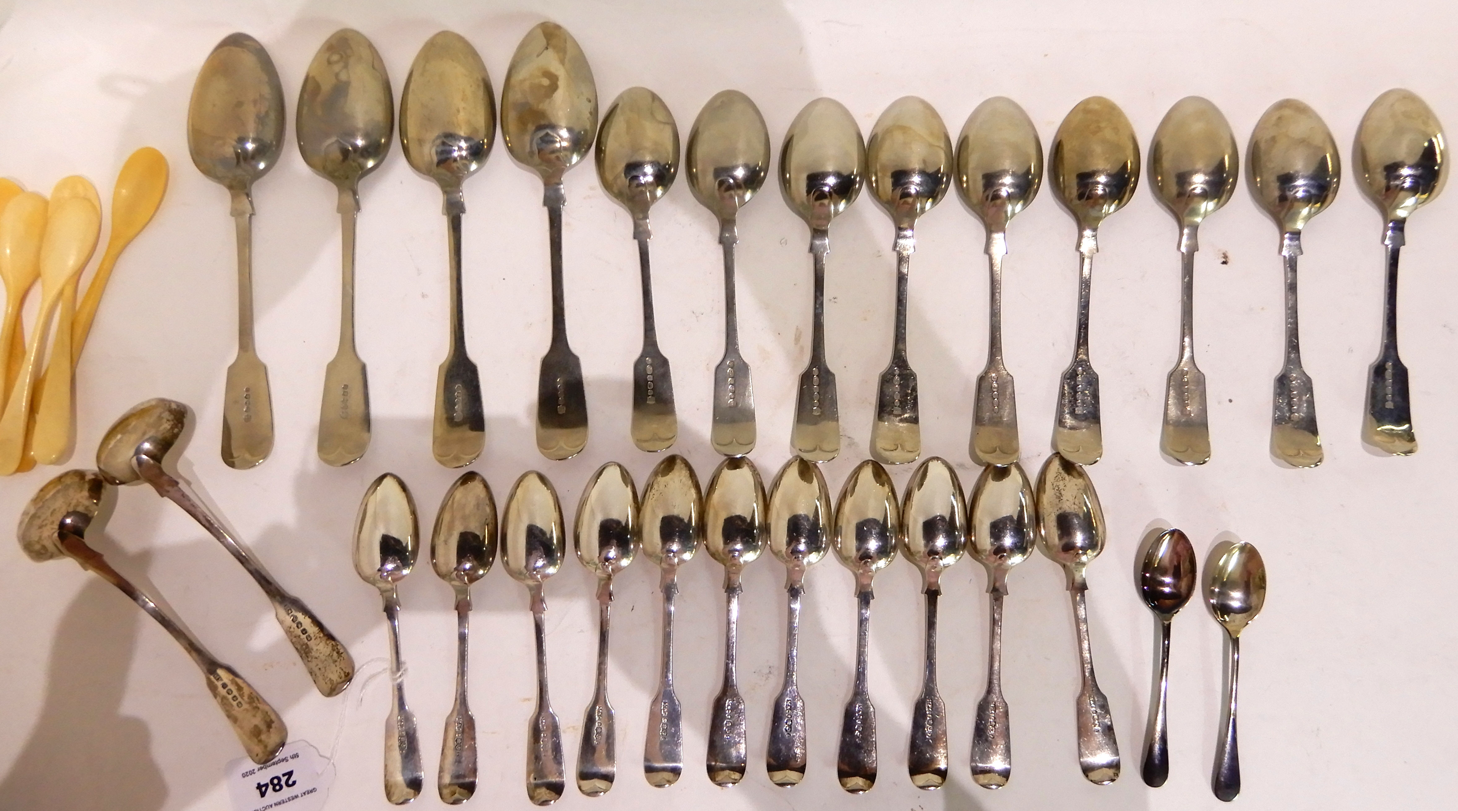 A lot comprising eleven silver teaspoons, Glasgow 1844 (224gms), a quantity of EP spoons, five - Image 3 of 4