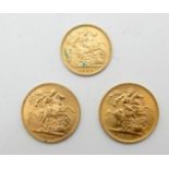 Two gold full sovereigns, 1918 and 1959 with a gold half sovereign, 1905 (3) Condition Report: