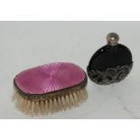 A silver-topped and enamel brush, white-metal mounted scent bottle etc Condition Report: Available