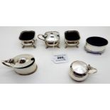 A lot comprising five assorted silver mustards and salts (assorted marks) and an EP mustard pot,