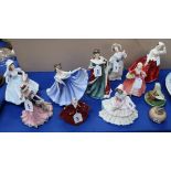 Six Royal Doulton figures including Queen Anne, Day Dreams, Janet, Gail, Grand Manner, and Elaine