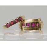 A 9ct gold four ruby set ring sizer M1/2, together with a 9ct red gem set ring size Q, weight