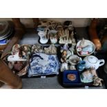 Assorted figures, iris decorated pottery cheese dish, Lilliput Lane models etc Condition Report: