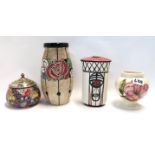 A Amphora vase decorated with flowers, Lorna Bailey Old Ellgreave Macintosh style vase, Moorcroft