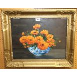 FRANCES STEVENSON Marigolds in a bowl, signed, oil on canvas, 35 x 45cm Condition Report: