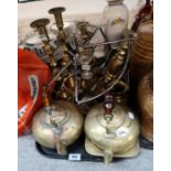 Two pairs of brass candlesticks, brass kettles etc Condition Report: No condition report available