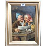 CIAPPO GIOVANNI Old couple reading a paper, signed, oil on board, 39 x 25cm and a still life (2)