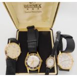 A gents vintage Bernex transparent watch and two gents Rotary watches and a Sekonda Condition