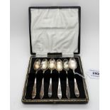A cased set of six silver coffee spoons, Sheffield 1930 Condition Report: Available upon request