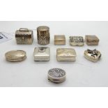 A lot comprising ten assorted silver pill boxes Condition Report: Available upon request
