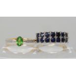 A 9ct gold tsavorite and diamond ring size N1/2, together with a 9ct sapphire and diamond cluster