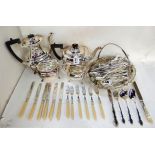 A tray lot of EP - tea service, basket, loose cutlery Condition Report: Available upon request
