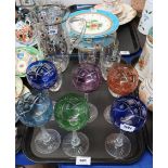 A set of six harlequin hock glasses, together with a jazzy decorated water/lemonade set Condition