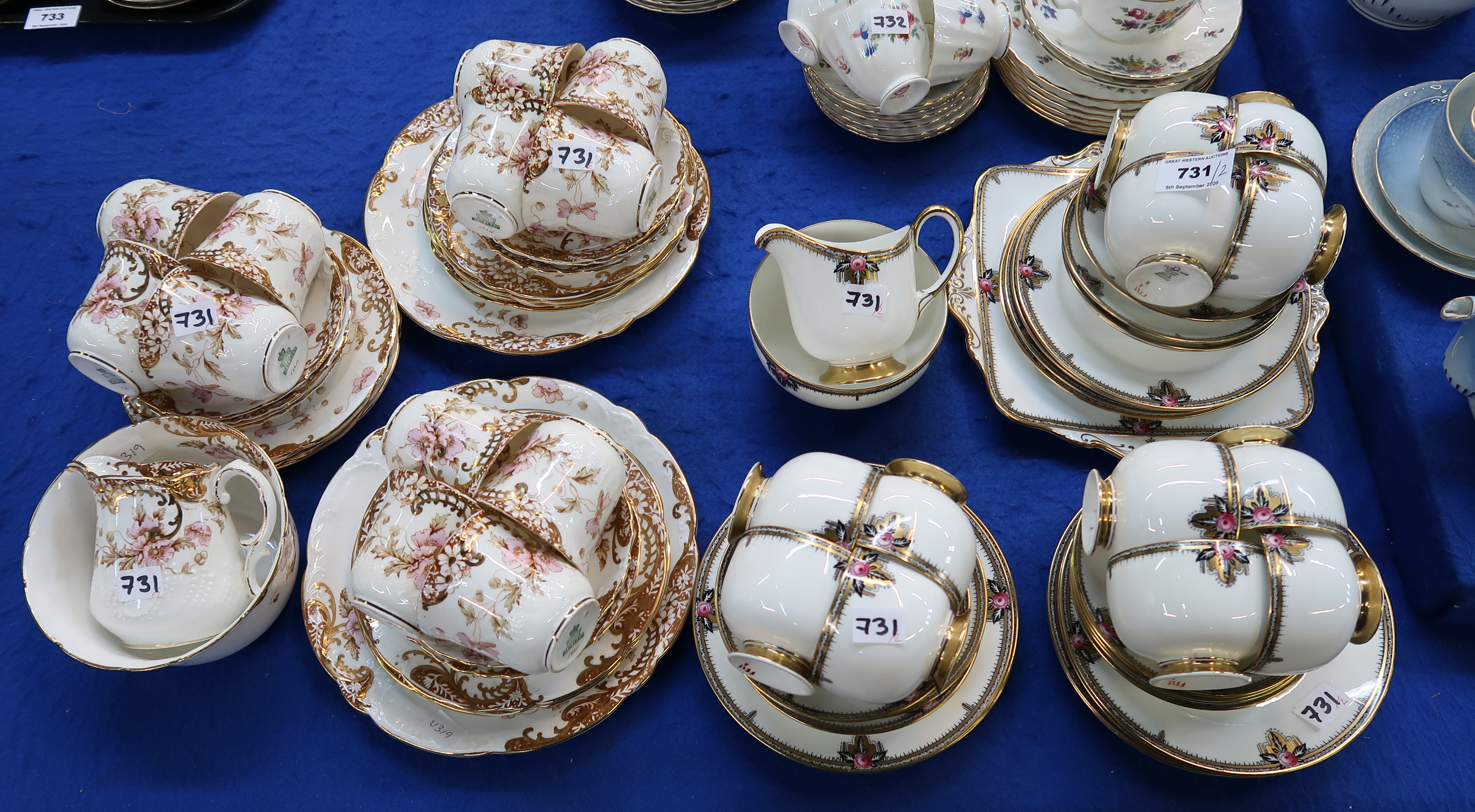 A Paragon Romney pattern teaset comprising twelve cups, saucers, plates, cake plate, milk jug and