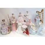 Royal Doulton figure Emma, five Royal Worcester figures Embroidery, Music, Painting, A Celebration