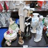 Assorted figures including Lladro, Doulton etc, Wedgwood Ice Rose vase etc Condition Report: