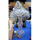 A cut glass table lamp with pointed mushroom shade Condition Report: Available upon request