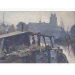 CHARLES MARTIN HARDIE RSA (SCOTTISH 1858-1916) BARGE ON A FLEMISH CANAL Oil on panel, signed and