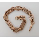 A 9CT ROSE GOLD FANCY LINK FOB CHAIN BRACELET hallmarked to the two end links, length approx 21cm,