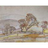 •ANNE REDPATH OBE, RSA, ARA, LLD, ARWS, ROI, RBA (SCOTTISH 1895-1965) TREES IN A BORDER LANDSCAPE