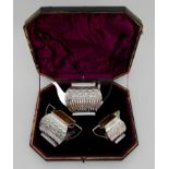 A BACHELOR'S THREE PIECE SILVER TEA SERVICE by Josiah Williams & Company (George Maudsley