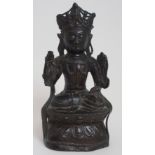 A CHINESE BRONZE BUDDHAVISTA seated on a lotus throne with hands in symbolic pose, 20cm high