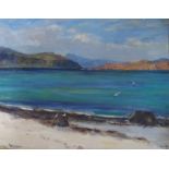 •MARY MORRIS (SCOTTISH FL. 1893-1950) BEN MHOR FROM IONA Oil on canvas, signed, 35.5 x 46cm (14 x