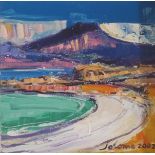 •JOHN LOWRIE MORRISON (JOLOMO) OBE (SCOTTISH B. 1948) BEN MORE FORM PENNYGHAEL, MULL Oil on