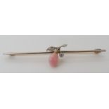 A CONCH PEARL AND DIAMOND BAR BROOCH set in yellow and white metal, pearl approx 7.7mm 5.3mm, bar