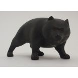 A JAPANESE BRONZE MODEL OF A BEAR standing on all fours and with hair finely detailed, signed to