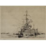 WILLIAM LIONEL WYLLIE RA, RBA, RI, RE, NEA (BRITISH 1851-1931) HMS DREADNOUGHT MOORED IN