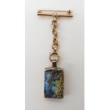 A 9CT FOB BROOCH WITH A OPAL MATRIX PENDANT mounted in silver, weight of this item 12.3gms, 9ct