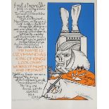 ALASDAIR GRAY (SCOTTISH 1934-2019) OZYMANIACS Screenprint, signed and numbered 33/40, 37 x 32cm (