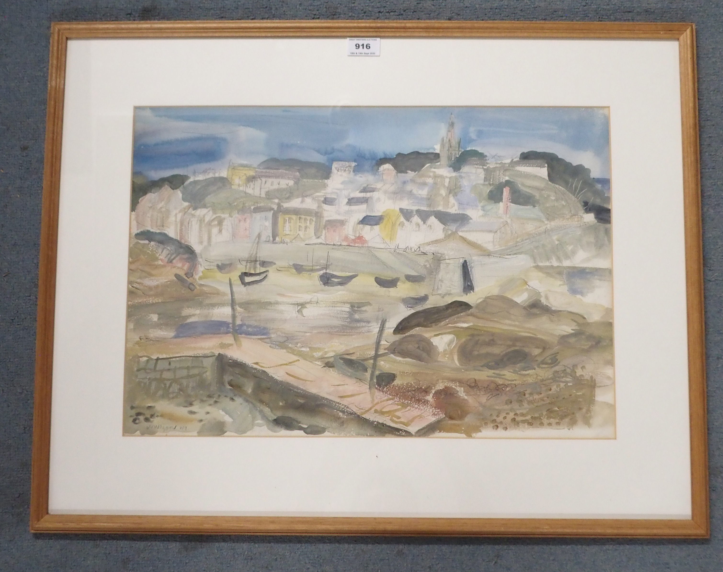 •WILLIAM WILSON OBE, RSA, RSW (SCOTTISH 1905-1972) THE HARBOUR Watercolour with gouache, signed - Image 2 of 5