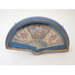 THREE VINTAGE HAND FANS in shaped and glazed frames, 58 x 36cm and smaller (3) Condition Report: