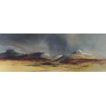 TOM H SHANKS RSW, RGI, PAI (SCOTTISH 1921-2020) SNOW CAPPED HILLS Watercolour and gouache, signed,