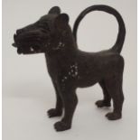 BENIN BRONZE LEOPARD standing on all fours, with tail curved around and tongue sticking out, 22.