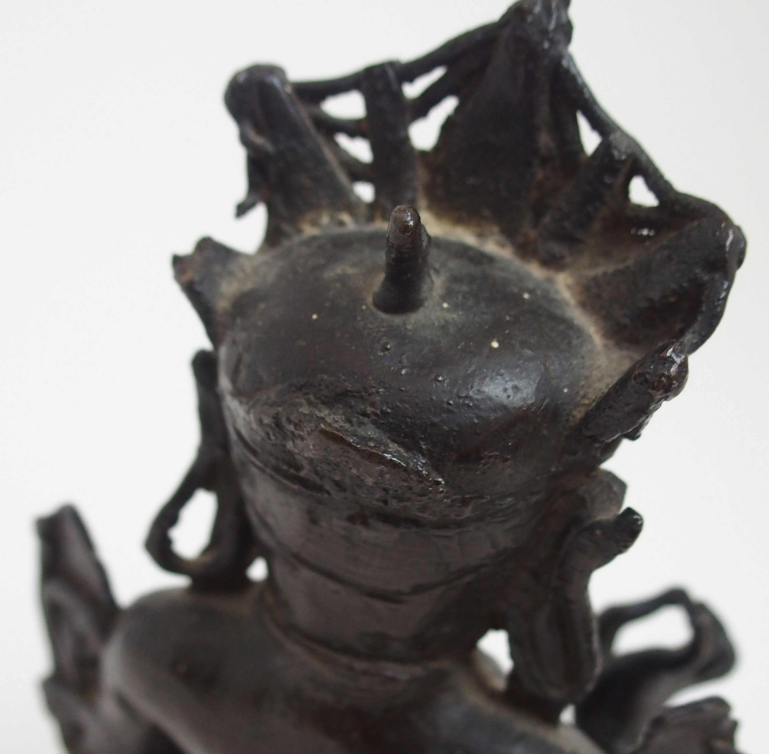 A CHINESE BRONZE BUDDHAVISTA seated on a lotus throne with hands in symbolic pose, 20cm high - Image 8 of 8