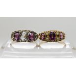 TWO VICTORIAN GEM SET RINGS a 15ct gold garnet and aquamarine example in scrolled mount bearing