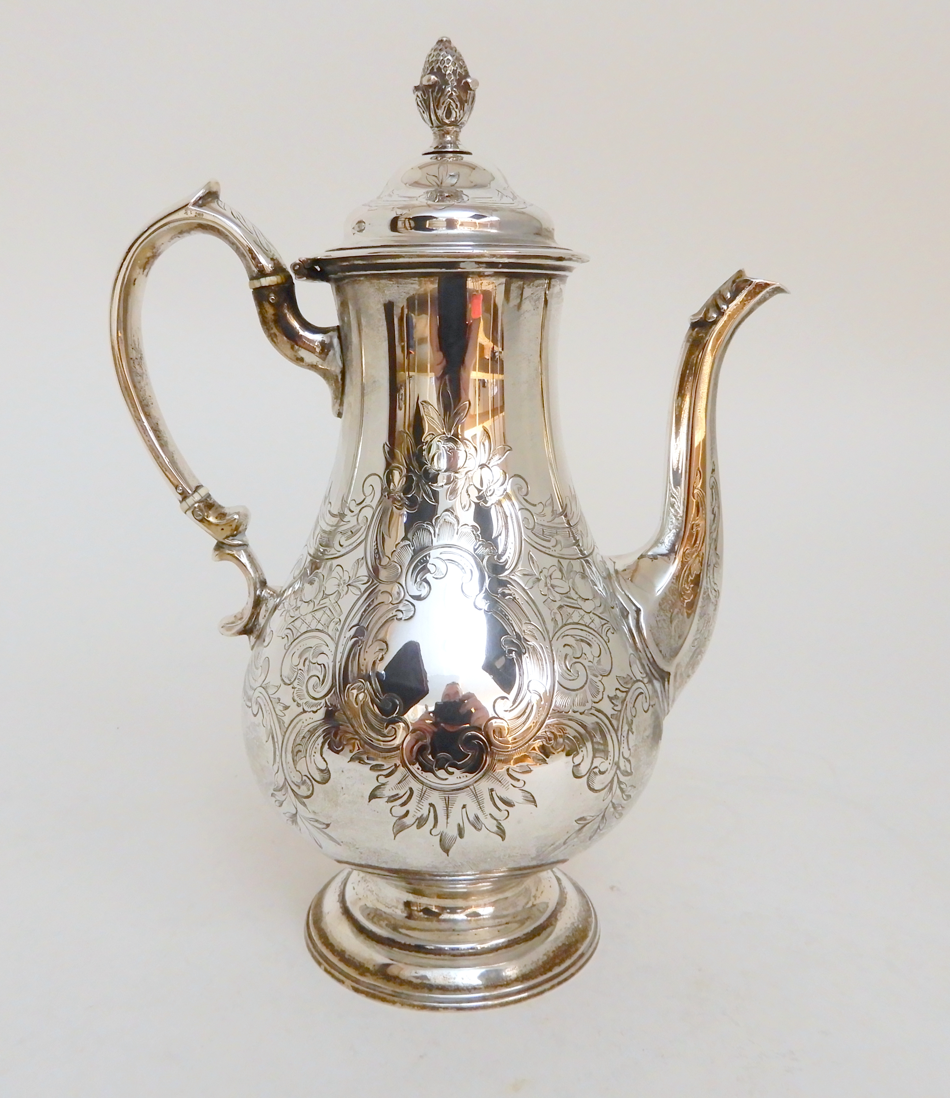 A VICTORIAN SILVER COFFEE POT probably by William Hunter, London 1842, of baluster shape with - Image 2 of 6