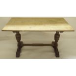 AN OAK REFECTORY STYLE DINING TABLE 140cm wide Estate of Alasdair Gray Condition Report: Available