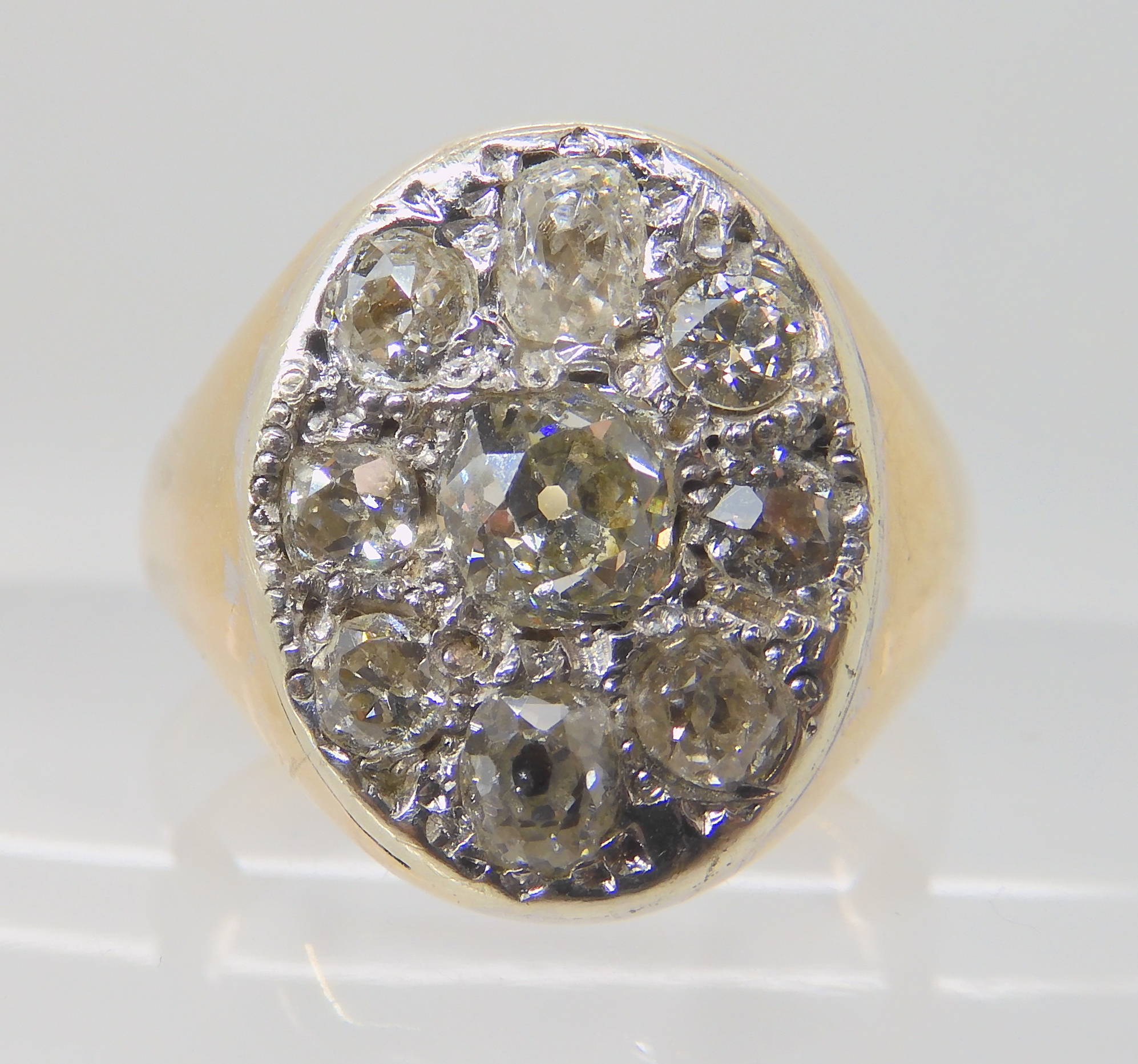 A 9CT GOLD GENTS DIAMOND SET SIGNET RING set with estimated approx 1.60cts of old cut diamonds, - Image 2 of 4